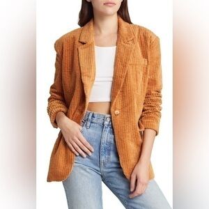 Blank NYC Oversize Wide Wale Corduroy Blazer Rust Orange Size XS